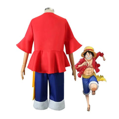 One Piece Monkey D. Luffy Cosplay Costume Set for Kids – Full Outfit with Hat & Slippers