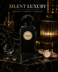 Luxury black perfume bottle with rose gold details, dark floral atmosphere, glossy reflections, cinematic warm lighting and premium niche fragrance photography for Pinterest inspiration._1
