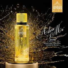 Joyous Mist Adore Me – 250ml Yellow Floral Amber Body Perfume Splash Bottle with Golden Background