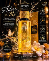 Luxury golden floral body mist bottle with glossy reflections, elegant gold splash effects, cinematic warm lighting, feminine floral atmosphere and premium perfume aesthetic photography for Shopify and beauty branding.