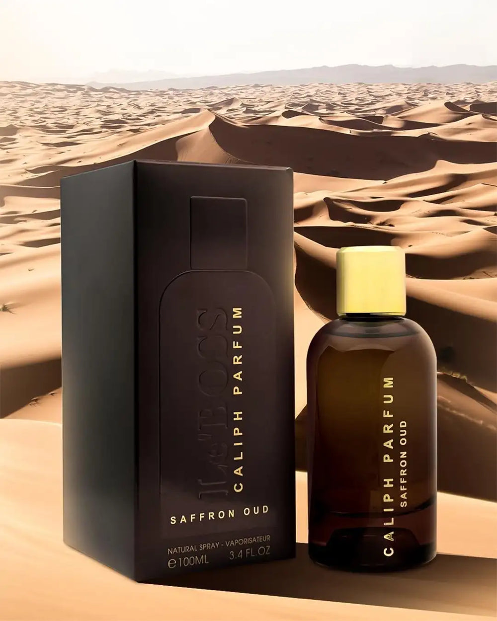 Le Boss Caliph Parfum Saffron Oud Eau de Parfum 100ml dark bottle with gold cap