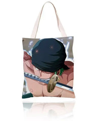 Roronoa Zoro tote bag with black bandana and zipper – anime canvas design