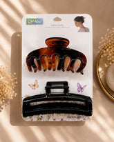 Tortoise and black glossy hair claw clip set for women