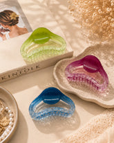 Transparent colorful hair claw clip set with glossy translucent design, 3 pieces