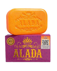ALADA Instant Whitening Soap 160g with orange soap bar and purple box on a clean white background