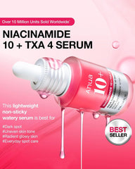 Anua Niacinamide 10+ TXA 4 Serum product highlight image with lightweight non-sticky formula message