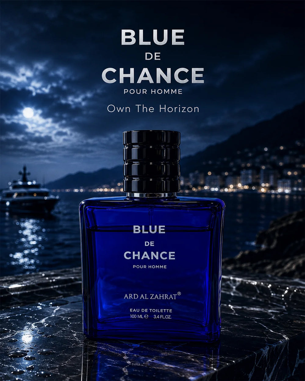 Blue de Chance Eau de Toilette for men 100ml in a blue bottle with citrus, marine and cedarwood fragrance notes