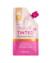 Brilliant Skin Tinted Sunscreen SPF 50 PA++++ 20g pink pouch front packaging on a white background