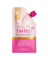 Brilliant Skin Tinted Sunscreen SPF 50 PA++++ 20g pink pouch front packaging on a white background