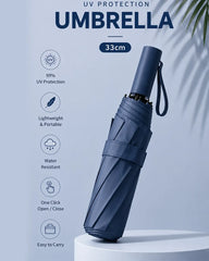 Compact UV Protection Umbrella 33cm – Lightweight Portable Waterproof Folding Umbrella