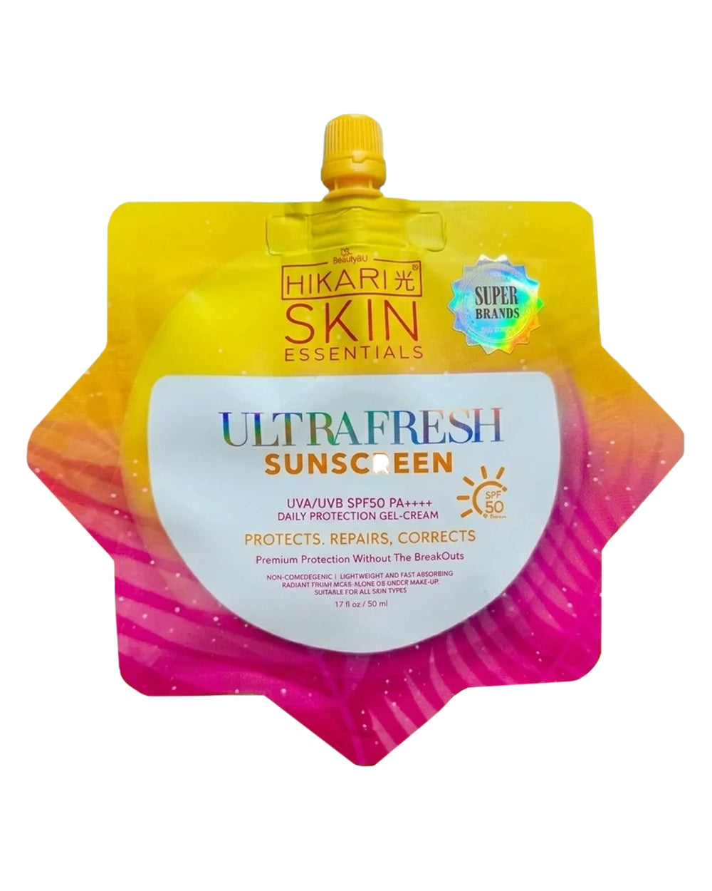 Hikari Skin Essentials UltraFresh Sunscreen SPF50 PA++++ Gel-Cream 50ml front pouch with lightweight daily sun protection formula