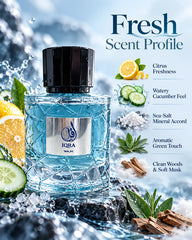 IQRA WAJH fresh aquatic scent profile with citrus mineral woody and musky character