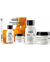 L'Oréal Professionnel Metal Detox haircare routine set featuring shampoo, mask and leave-in oil for anti-breakage and metal detox hair care