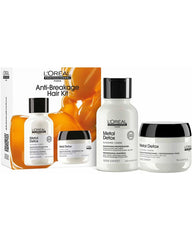 L'Oréal Professionnel Metal Detox haircare routine set featuring shampoo, mask and leave-in oil for anti-breakage and metal detox hair care