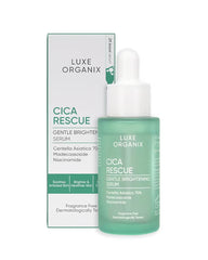 Luxe Organix Cica Rescue Centella Serum 30ml Gentle Brightening with box and bottle, fragrance-free face serum with 70% centella, niacinamide and madecassoside