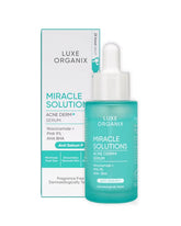 Luxe Organix Miracle Solutions Acne Derm+ Serum with product box and bottle