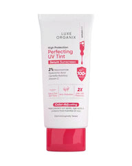 Front view of Luxe Organix Perfecting UV Tint Serum Sunscreen 40g with SPF100+ PA++++ and color-adjusting formula