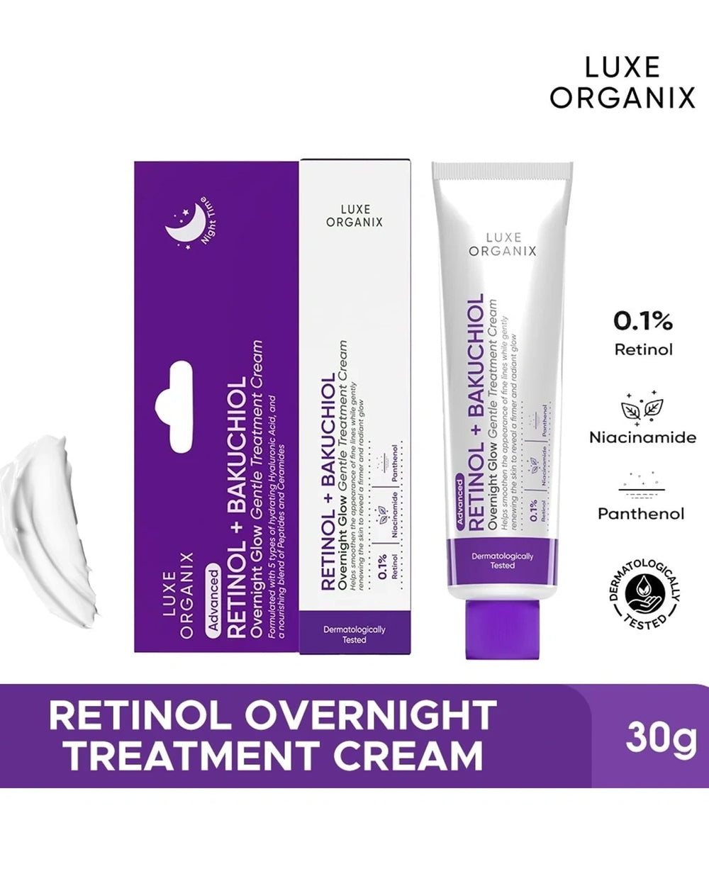 Luxe Organix Advanced Retinol + Bakuchiol Overnight Glow Gentle Treatment Cream 30g
