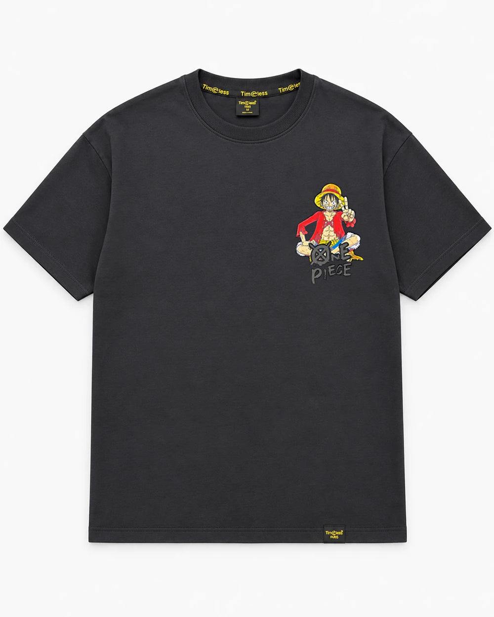 Charcoal One Piece Luffy oversized T-shirt front with small chest graphic