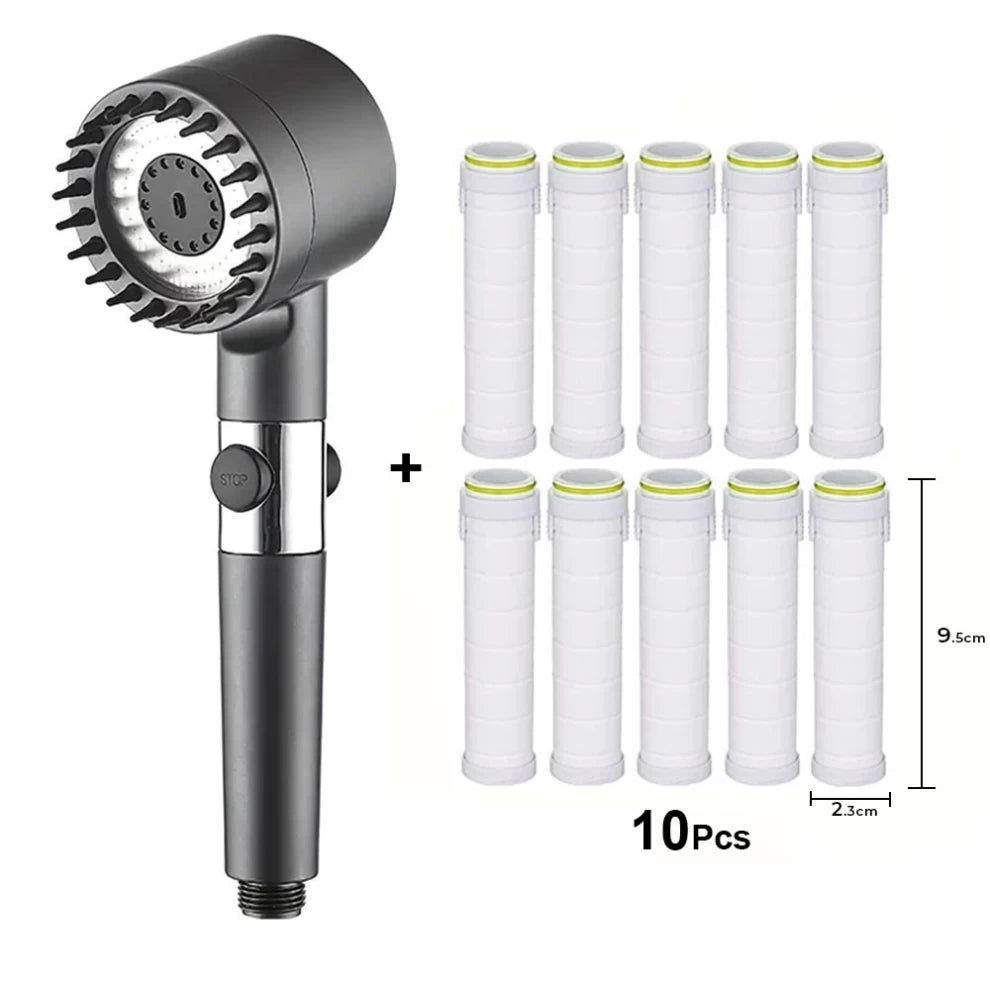 High-Pressure Filtered Shower Head with 10 Replacement Cartridges – 25cm