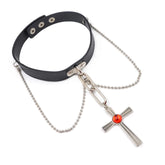 Rosario + Vampire Cross Necklace - Moka Akashiya Choker with Red Gem