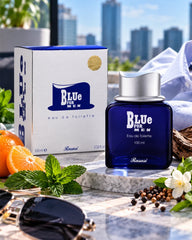 Rasasi Blue For Men perfume in a fresh aromatic citrus and mint setting