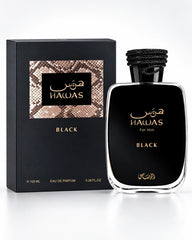 Rasasi Hawas Black Eau de Parfum 100ml bottle with box