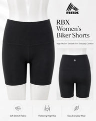 RBX Active women’s black high-waist biker shorts without pockets