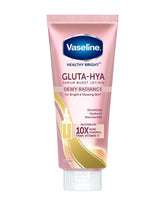 Vaseline Healthy Bright Gluta-Hya Dewy Radiance Serum Burst Body Lotion 330ml pink tube front view for hydrated glowing looking skin
