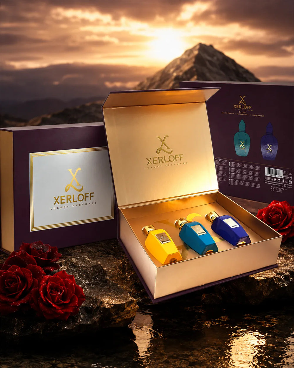 XERLOFF luxury women perfume gift set with elegant fragrance bottles and premium presentation box