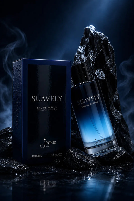Luxury royal oud perfume bottle with dark smoky Arabian atmosphere and cinematic blue lighting