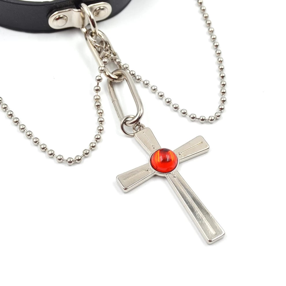 Rosario + Vampire Cross Necklace - Moka Akashiya Choker with Red Gem
