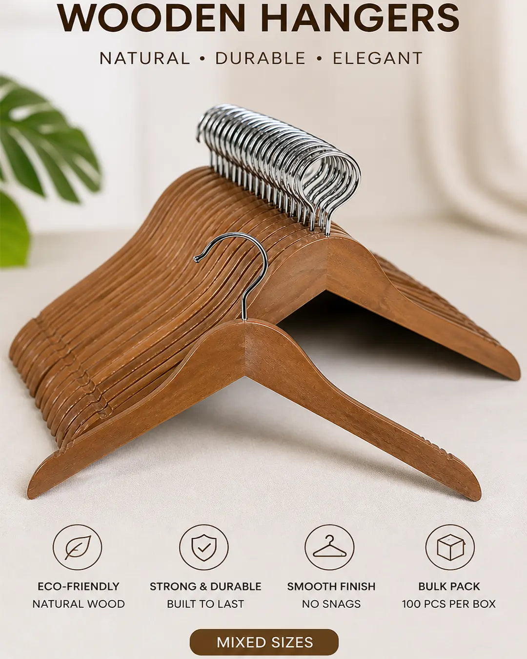 100 pcs wooden clothes hangers non slip anti slide design for shirts jackets wardrobe