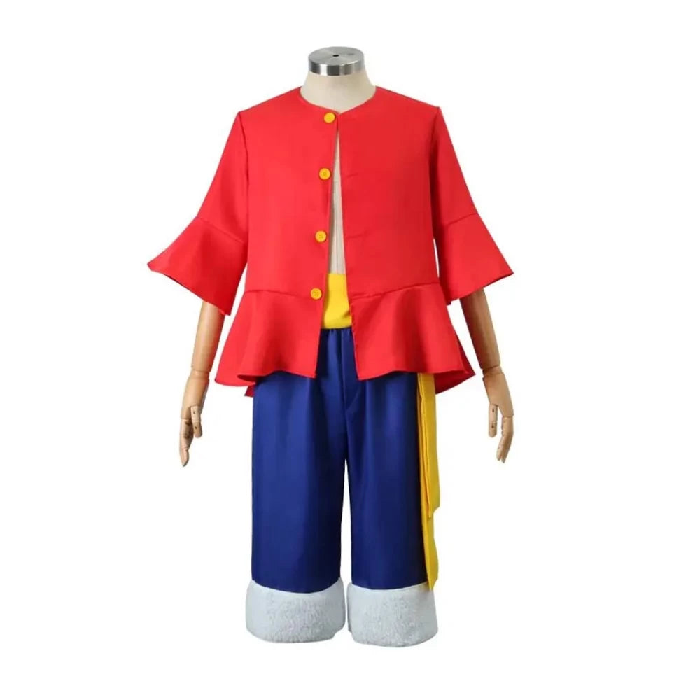 One Piece Monkey D. Luffy Cosplay Costume Set for Kids – Full Outfit with Hat & Slippers