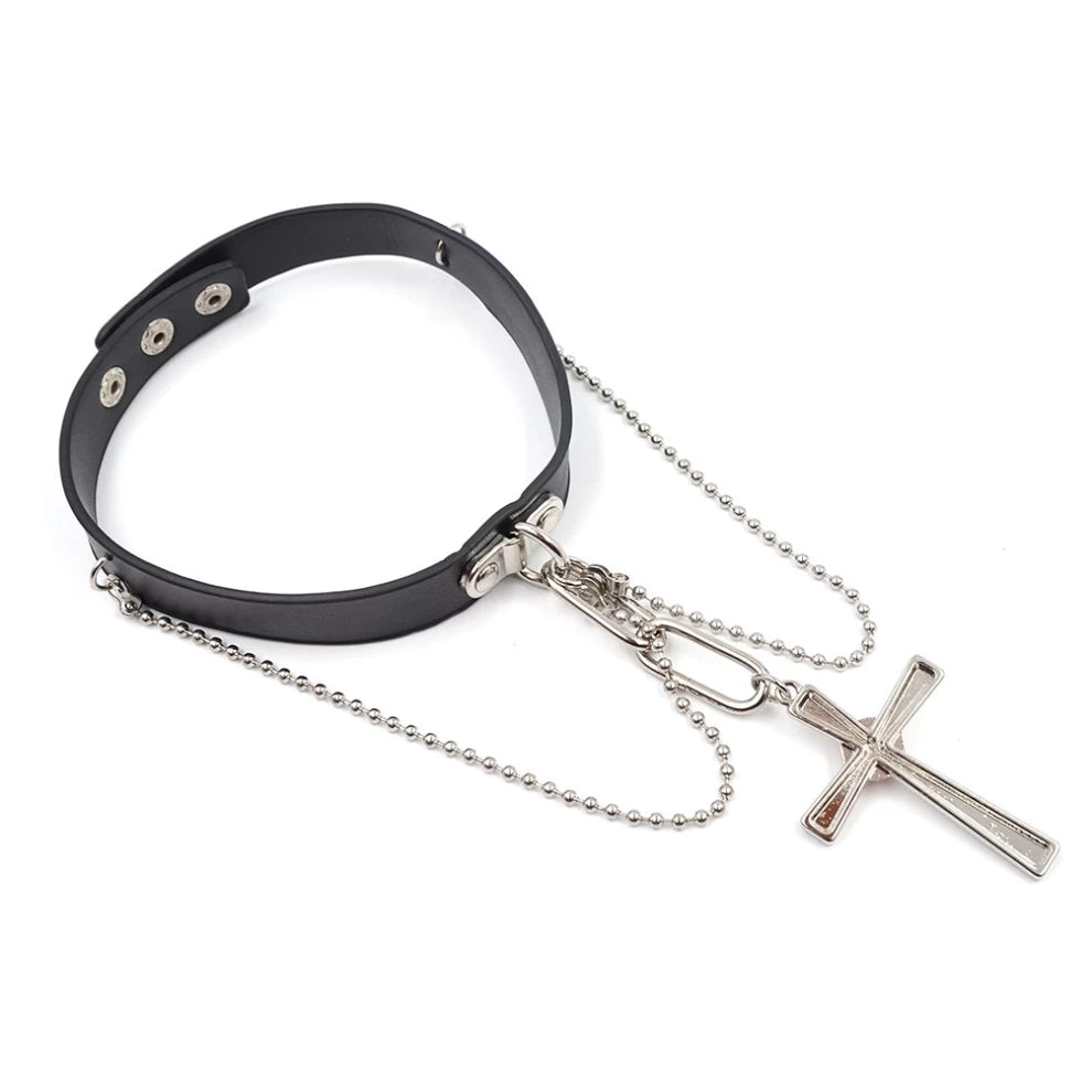 Rosario + Vampire Cross Necklace - Moka Akashiya Choker with Red Gem