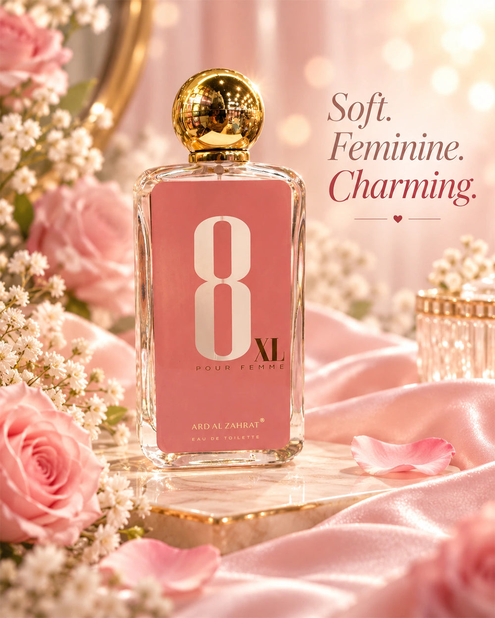 8 XL Pour Femme soft feminine fragrance with a sweet floral character