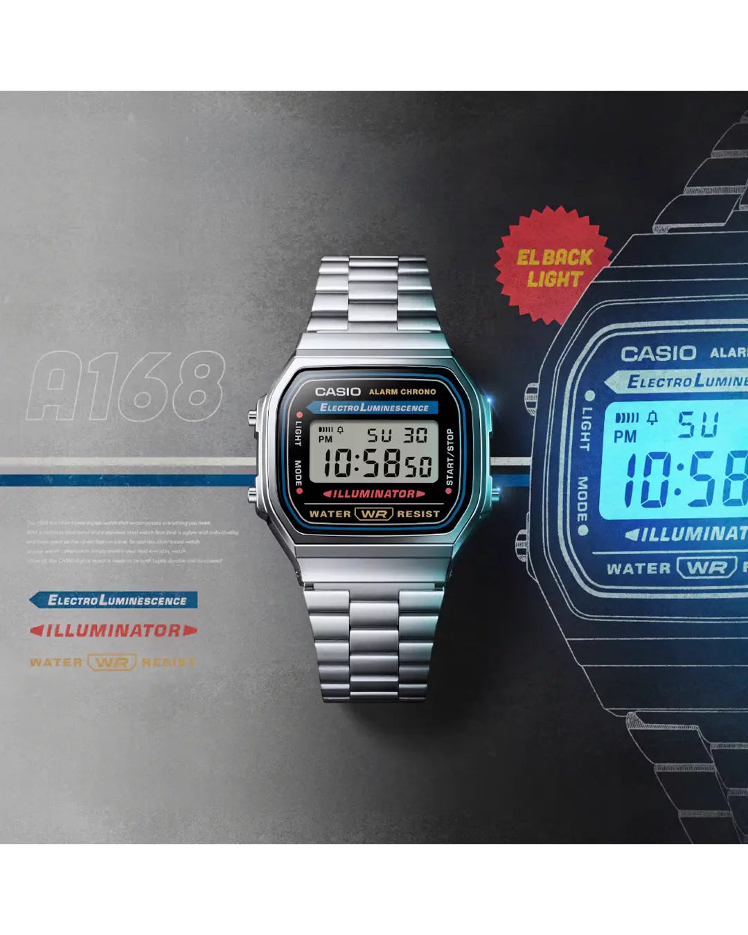 Casio A168WA-1 Vintage Digital Watch – Stainless Steel Retro Design