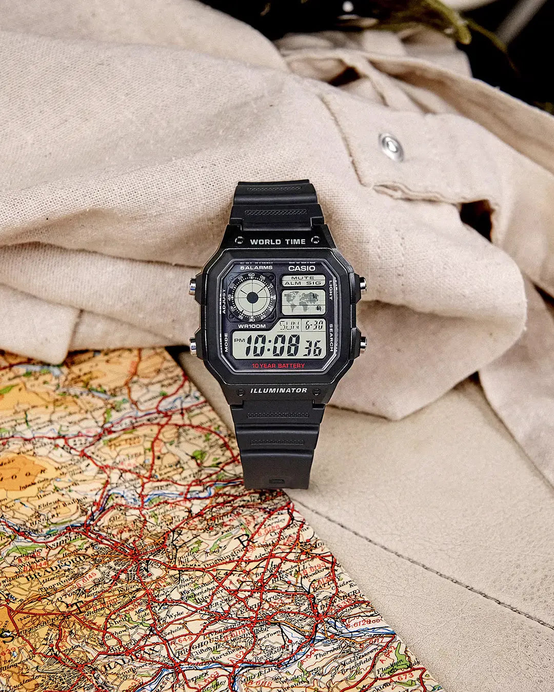 Casio AE-1200WH-1AV World Time Digital Watch – 10 Year Battery Black Resin Strap
