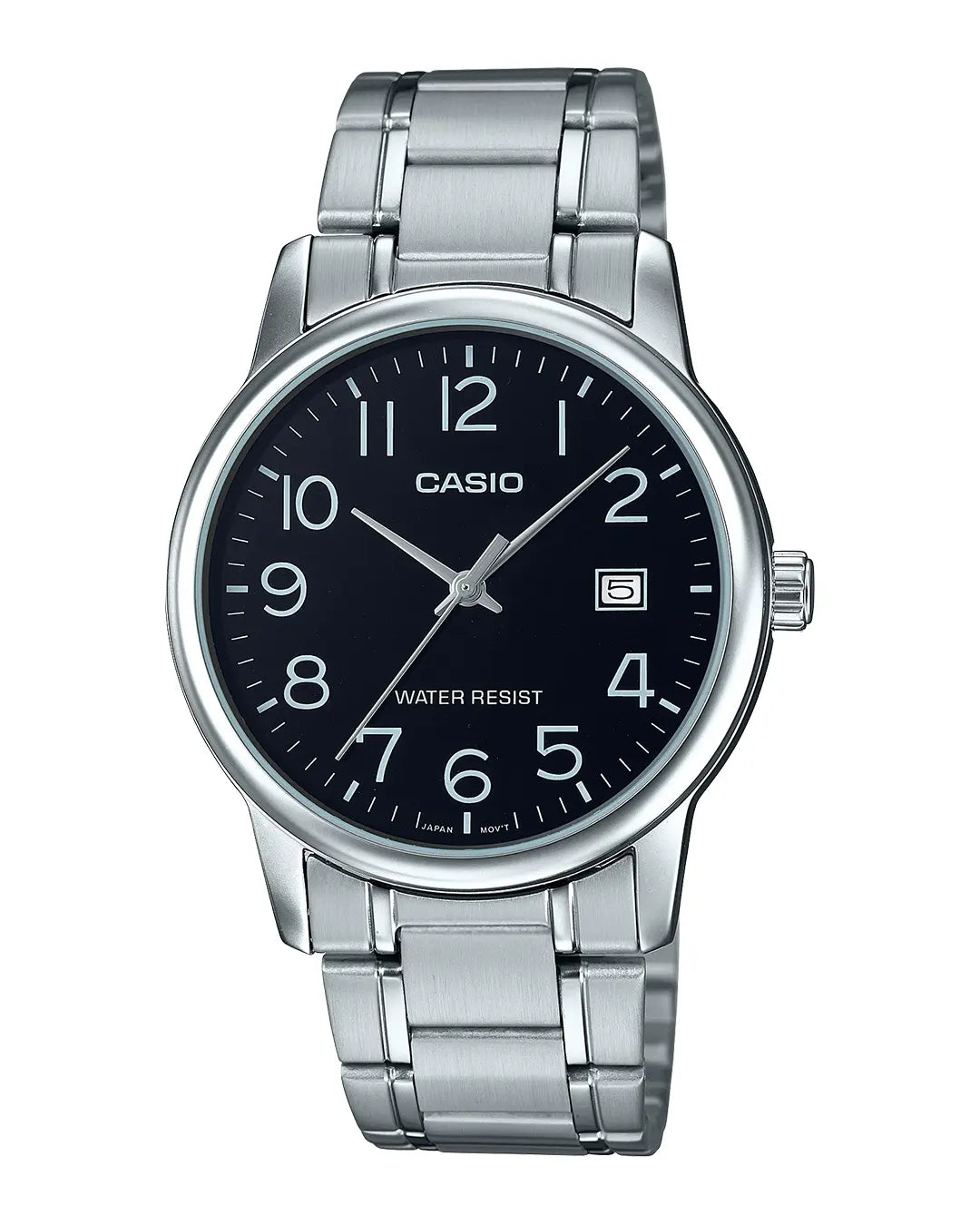 Casio MTP-V002D-1B classic analog watch with black dial and stainless steel band