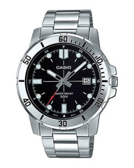 Casio MTP-VD01D-1EV analog sports watch with black dial and stainless steel band