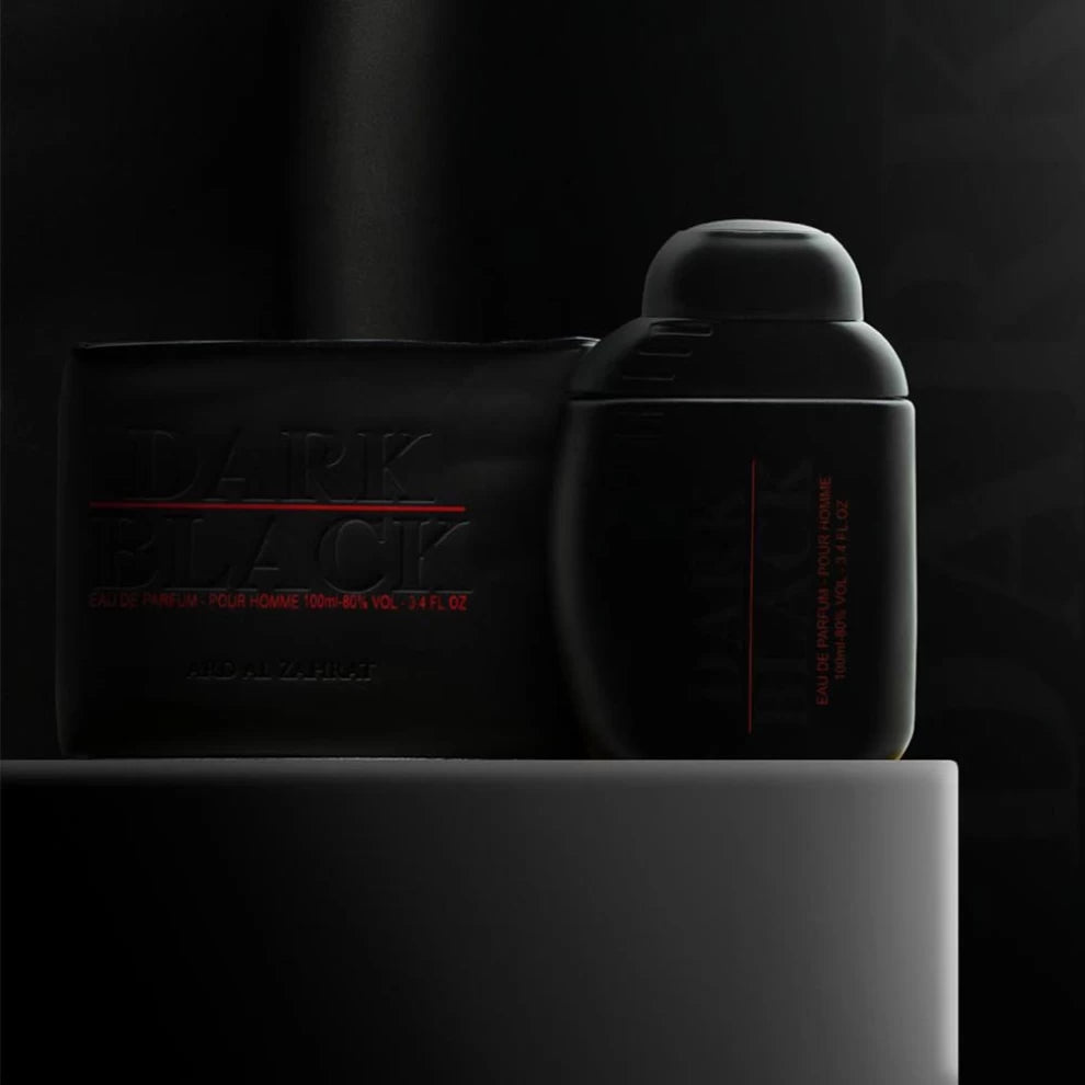 Dark Black Eau de Parfum for Men – 100ml Matte Black Bottle with Red Text