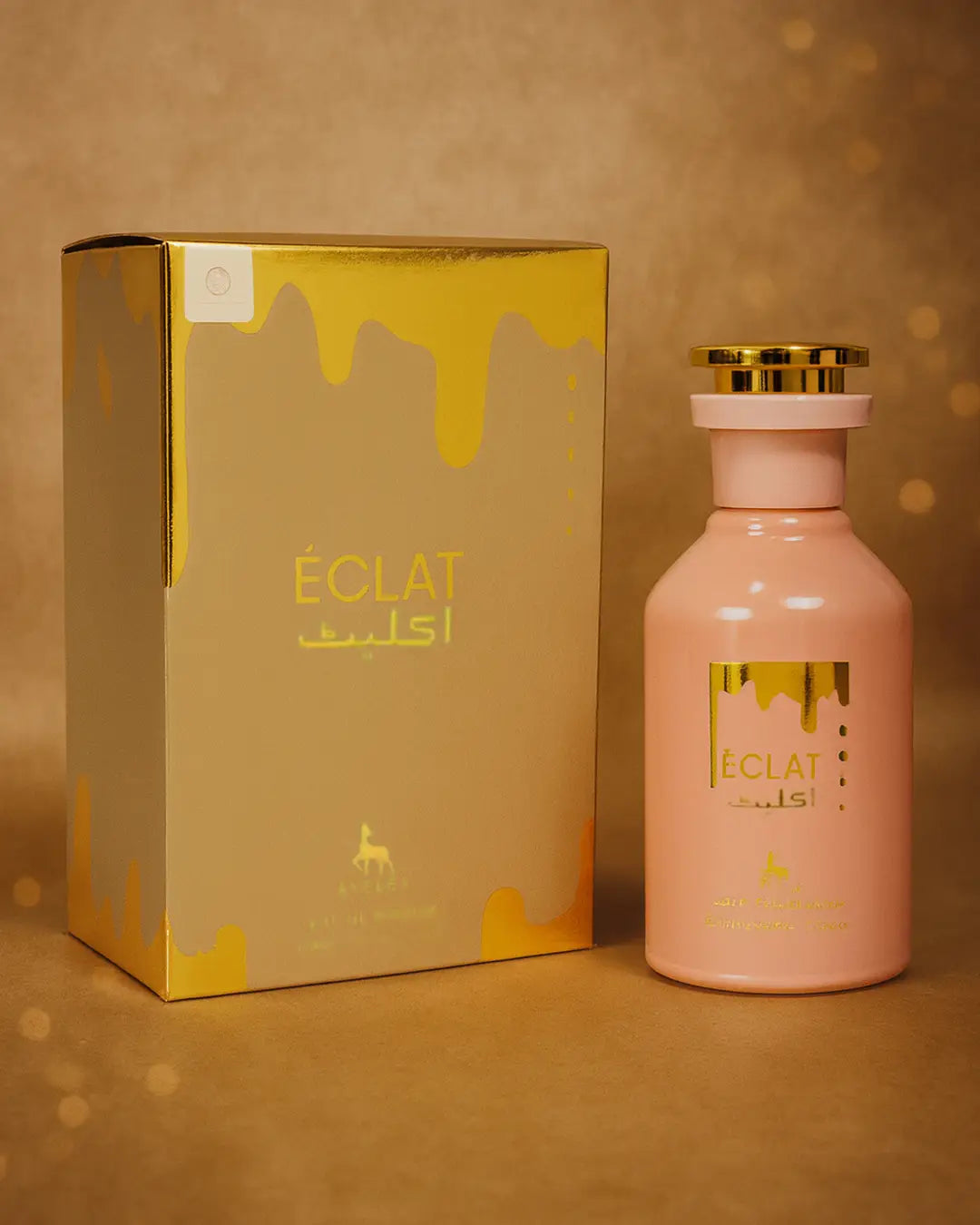 ECLAT unisex perfume 100ml pink bottle with golden packaging