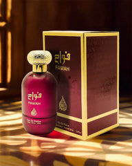 Fawah Eau de Parfum 100ml maroon bottle with gold cap and box