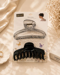 Glossy hair claw clip set with transparent and black claw clips for women