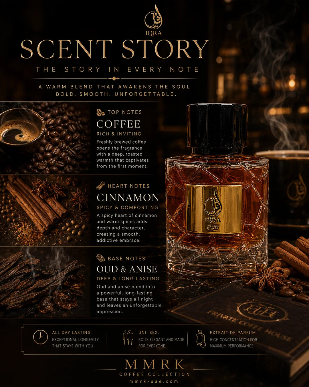 IQRA Coffee Eau De Parfum luxury coffee fragrance with amber vanilla and woody notes_4