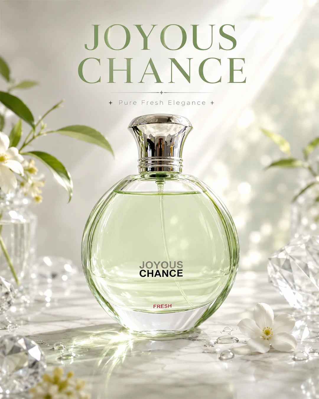 Joyous Chance Fresh Eau de Parfum 100ml green perfume bottle with pink box_1