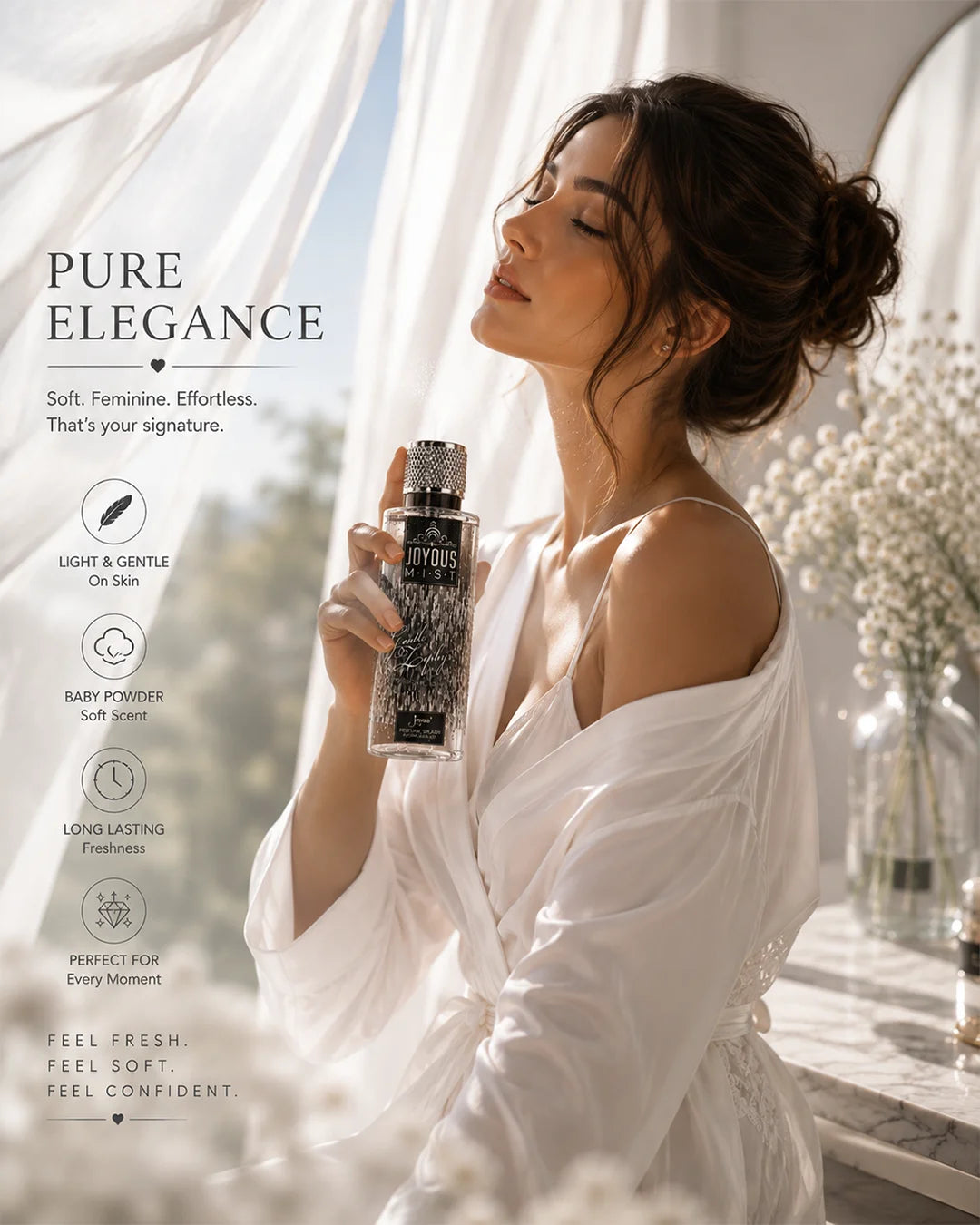 Joyous Mist Gentle Zephyr Perfume Splash – 250ml Soft Baby Powder Scent Body Mist