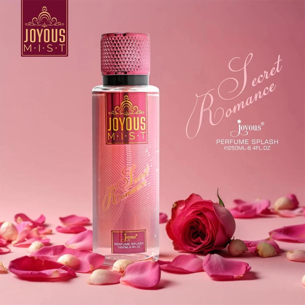 Joyous Mist Secret Romance – 250ml Pink Floral Body Perfume Splash Bottle with Rose Petals