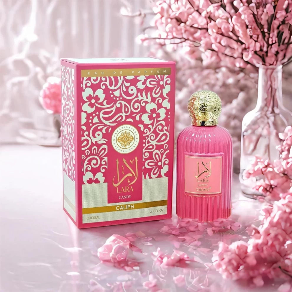 Lara Candy by Caliph Eau de Parfum for Women – 100ml pink bottle with gold cap and sweet floral scent
