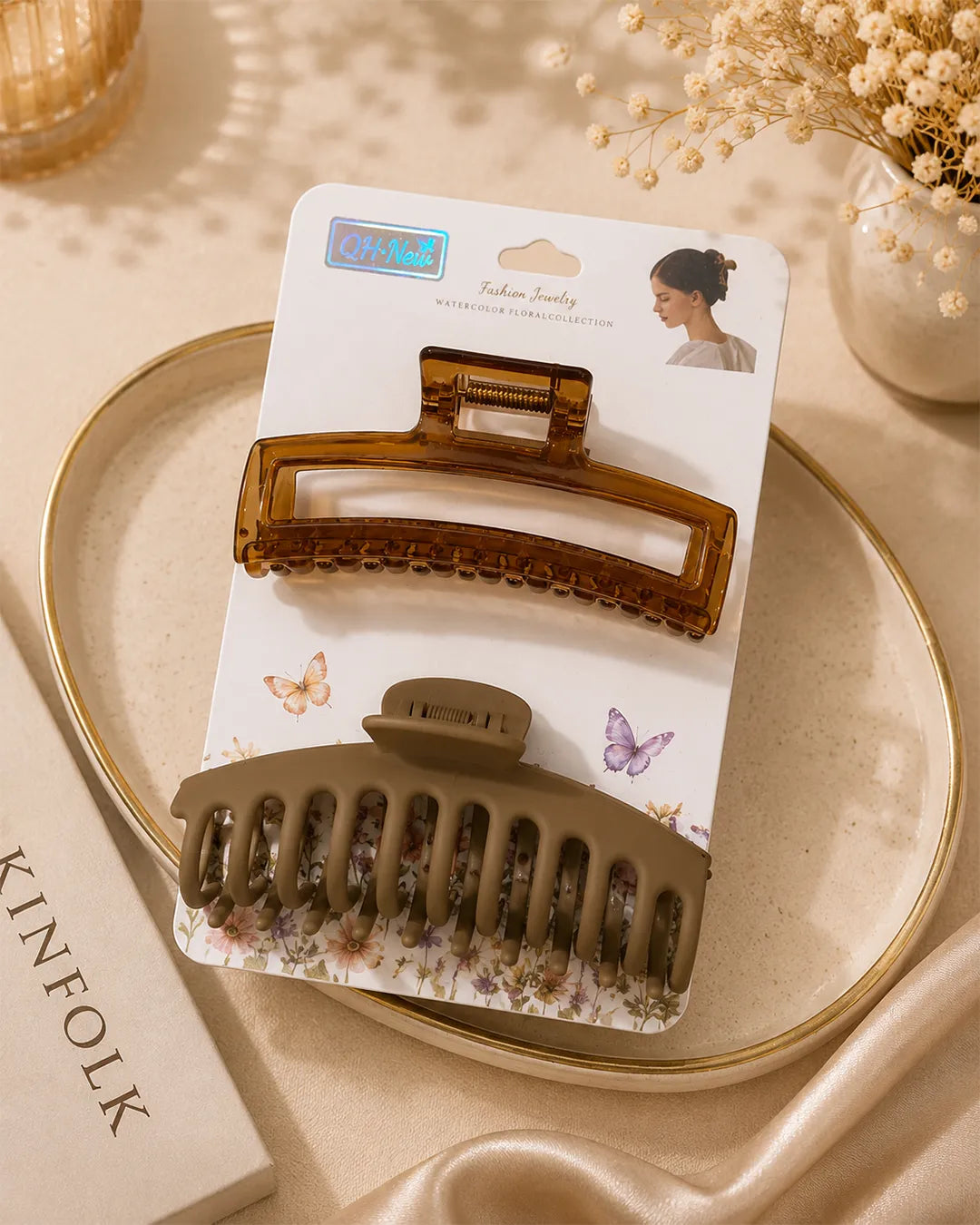 Large glossy hair claw clip set with assorted translucent colors for women